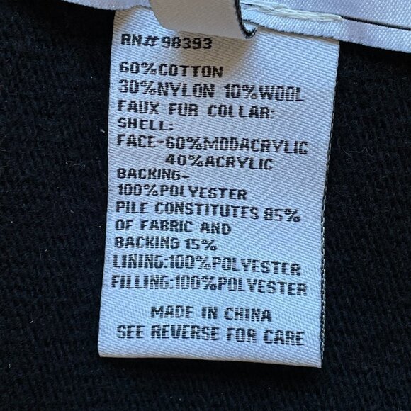 Pamela McCoy Black Wrap Cardigan Wool Blend Mob Wife Faux Fur Collar Size 1X - Picture 5 of 6